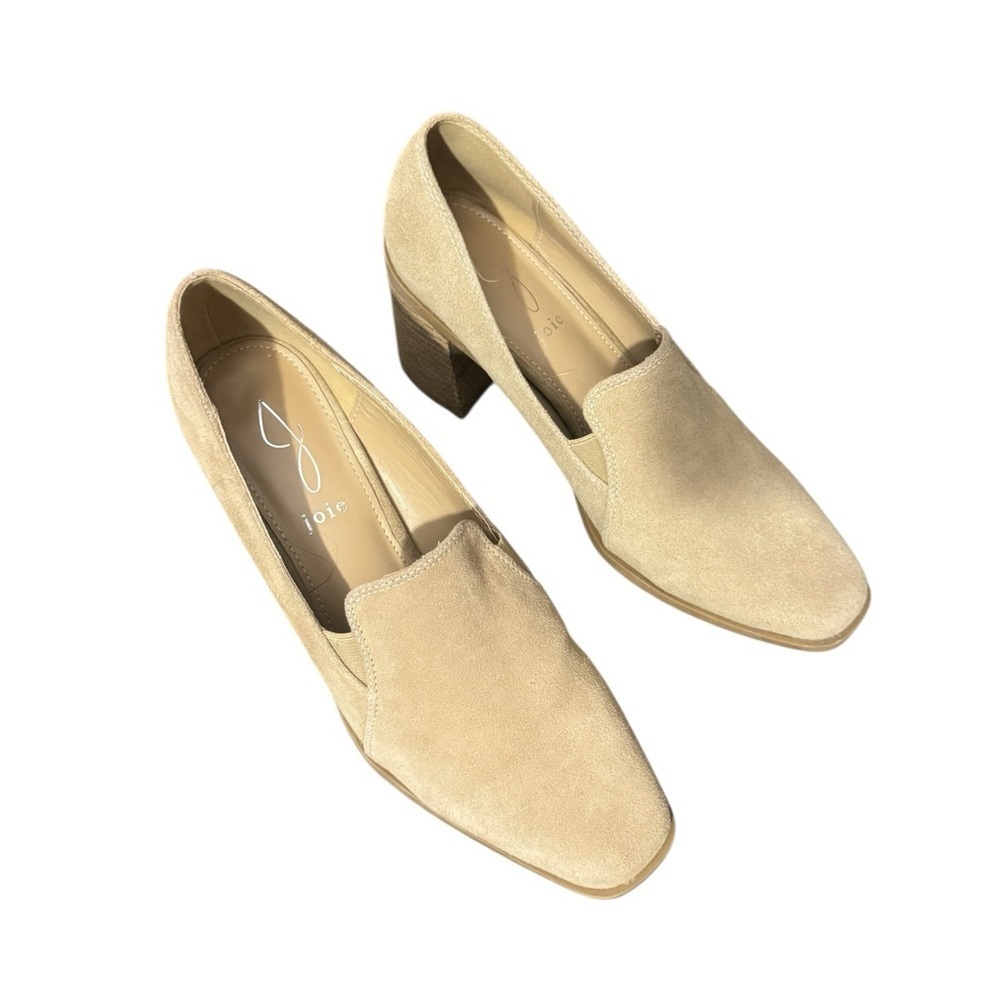 JOIE Wevenly Suede Block Heel Shoe Tan Slip On Chunky Square Toe  Size 8